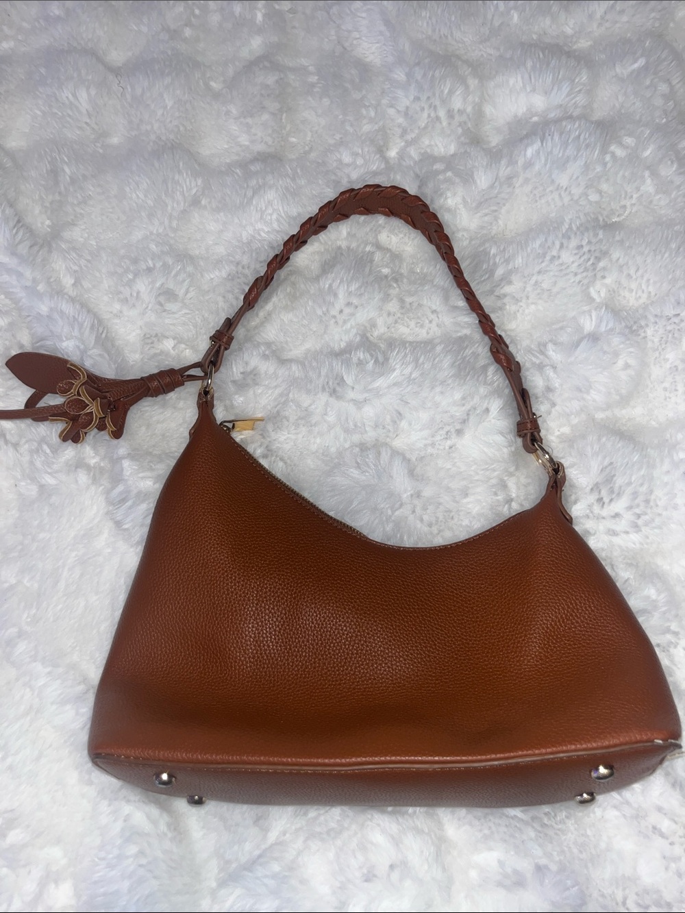 Braided-Handle Shoulder Bag in Rich Brown